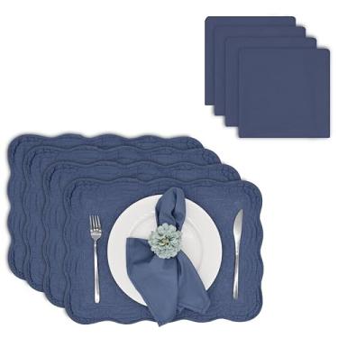 Imagem de ART Pinecone Jogo americano de algodão acolchoado com guardanapos de algodão brancos combinando, conjunto de 6 tapetes de mesa e 6 guardanapos de pano, conjunto de linho de mesa branco sólido para