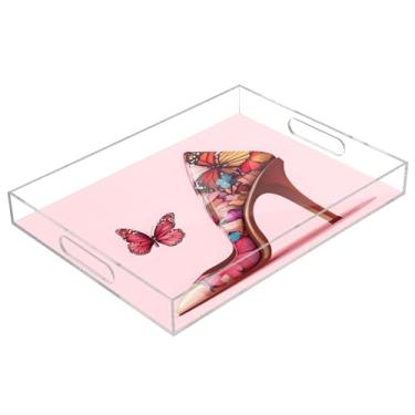 Imagem de STAYTOP Linda bandeja de acrílico de salto alto borboleta 15,7 × 11,20 cm, bandejas decorativas à prova de derramamento, organizador de bancada para café da manhã, chá, comida, maquiagem