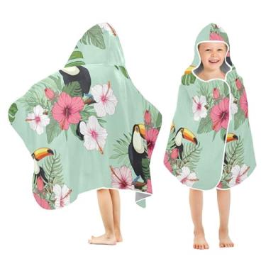 Imagem de Burbuja Toucans Empoleirado em ramos toalha de banho com capuz para crianças, toalha de praia de pelúcia macia absorvente para chá de meninas e meninos 3-10 anos, 61 x 127 cm