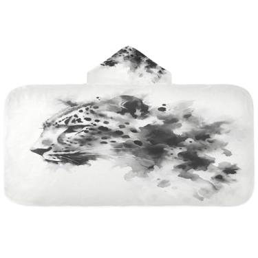 Imagem de Burbuja Toalha de banho com capuz de leopardo em aquarela para crianças, toalha de praia de pelúcia macia absorvente para meninas e meninos 3-10 anos, 61 x 127 cm