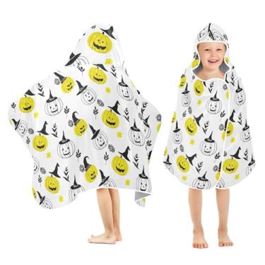 Imagem de Burbuja Toalha de banho com capuz de abóbora de Halloween para crianças, toalha de praia de pelúcia macia absorvente para meninas e meninos 3-10 anos, 61 x 127 cm