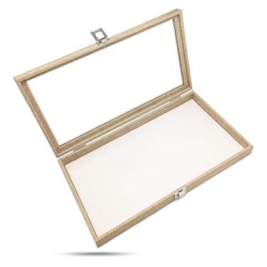 Imagem de TheDisplayGuys For Your Modern Living Caixa de joias de viagem de madeira com tampa de vidro temperado - tamanho padrão - armazenamento de brincos de anel, organizador de gaveta (serapilheira) por The