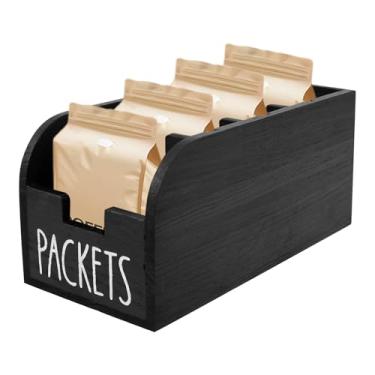 Imagem de Organizadores de saquinhos de chá de madeira, caixas de armazenamento versáteis divididas para chá e açúcar, suporte de caixa de saquinho de chá de madeira elegante resistente para uso doméstico