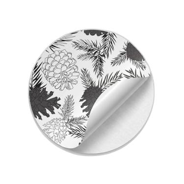 Imagem de Adesivos Redondos Natalinos 25 Unidades Estampa Galhos de Abeto Fundo Branco - Tamanho 50x50cm