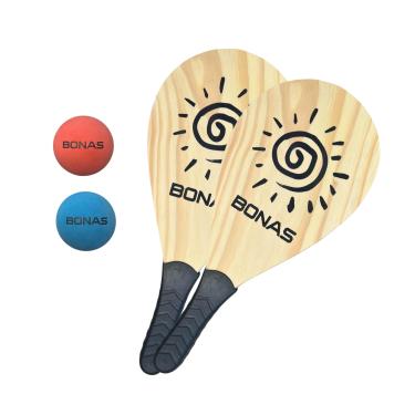 Imagem de Kit Raquete Frescobol 2 Bolas Tenis de Praia BONAS Jogo Com Bola de Borracha Semi Profissional Pinus Resistente