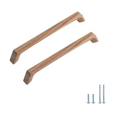 Imagem de Evionlin 2 peças de puxadores de gaveta de madeira angular de nogueira para armário de cozinha (orifícios centrais: 192 mm)
