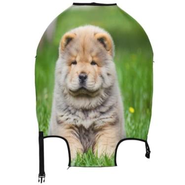 Imagem de Joisal Capas de bagagem de pintura para protetores de mala, laváveis, filhotes de cachorro, grama, presentes de viagem, manga de bagagem, Chow Puppy Dog Grass, M, Fits 22-24 Inch Case, Capa de mala