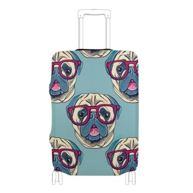 Imagem de Joisal Lindos cães pug capas de mala verdes protetor de bagagem personalizado lavável flor acessórios de bagagem de viagem, P, serve para capa de 45-50 cm, Cachorros pug fofos verdes, S 18-20 in, Capa
