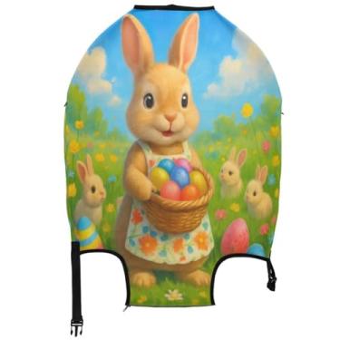 Imagem de Joisal Coelhinho fofo floral colorido ovos capa de bagagem protetora de viagem lavável presentes de viagem mangas de bagagem cores, Ovos coloridos florais de coelhinho fofo, S 18-20 in, Capa de mala