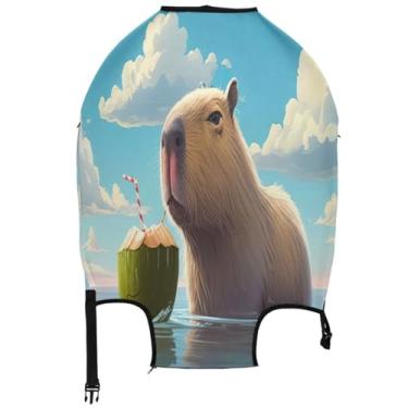 Imagem de Joisal Capa de mala de viagem fofa protetora fofa branca capivara azul celeste para viagem para mulheres, Linda capivara branca azul celeste, L, Fits 26-28 Inch Case, Capa de mala