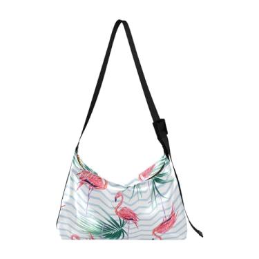 Imagem de Bolsa feminina de couro com folhas de bordo de abóbora de Ação de Graças Hobo Cross Body Bolsa masculina com estampa de folhas elegantes bolsas femininas de outono, Flamingo de folha de bananeira