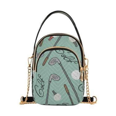 Imagem de Bolsa feminina de ombro azul golfinho baleias marinhas para celular bolsa de mão floral designer clutch tote, Verde ciano golfe, 5.91x3.15x8.27inches