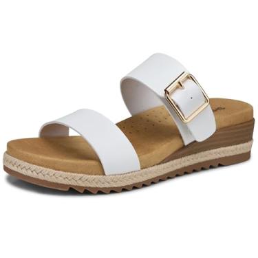 Imagem de SHIBEVER Sandálias rasteiras para mulheres: Sandália feminina confortável 2026 - Sapatos de verão para caminhada com suporte de arco, Branco, 35