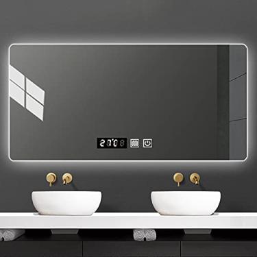 Imagem de TRGCJGH Espelho de banheiro iluminado por LED para banheiro Espelho de maquiagem horizontal LED Espelho de maquiagem horizontal para parede Função antiembaçante, Luz branca - 90 x 70 cm