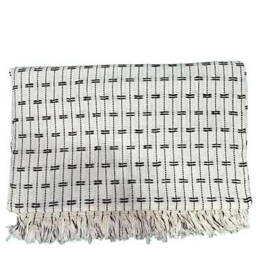 Imagem de Manta Tijolinho 100% Algodão 2,2x1,5m - Conjunto Decorativo para Cama e Sofá, Macia, Lavável e Multiuso(Cru com Preto)