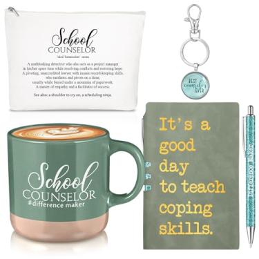 Imagem de SiliFine 5 peças presentes de conselheiro escolar de Natal para mulheres 368 g caneca de cerâmica apreciação bolsa de maquiagem chaveiro caderno de couro canetas de agradecimento presente para