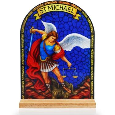 Imagem de TALPGOD Estátua de ornamento católico de São Miguel – Estátua de São Miguel Arcanjo Decoração de mesa acrílica para altar e mesa de casa, presente cristão para mulheres e homens