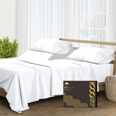 Imagem de Mayfair Linen Jogo de lençol King dividido 100% algodão egípcio para cama ajustável - 1000 fios, 5 peças, lençol king com divisão superior branco brilhante para cama de dormir, lençol de luxo macio