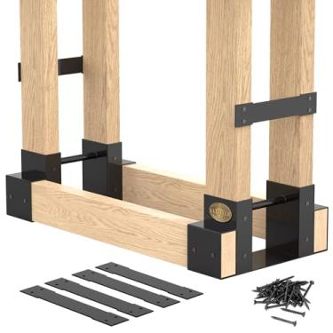 Imagem de Ultdiyer Kit de suporte de armazenamento de lenha ao ar livre, suporte de madeira resistente ajustável a qualquer comprimento, preto