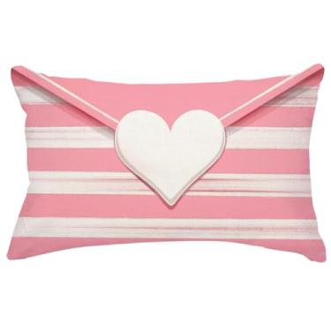 Imagem de ARGOOFG Envelope listrado coração vermelho dia dos namorados, 30,5 x 50,8 cm, rosa e branco, decoração de almofada de casamento para sofá