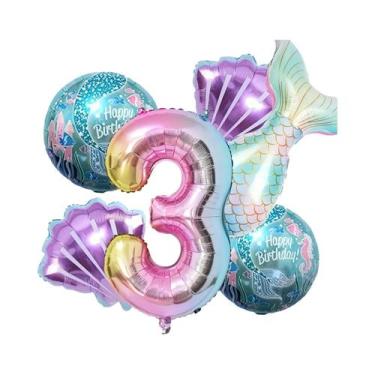 Imagem de Conjunto De Balões Em Forma De Cauda De Sereia 6 Peças Tema Oceano Con