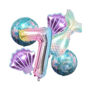 Imagem de Conjunto De Balões Em Forma De Cauda De Sereia 6 Peças Tema Oceano Con