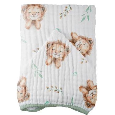 Imagem de Toalhão Soft Mais Com 3 Camadas de Fraldas Estampada Com Capuz De Cent