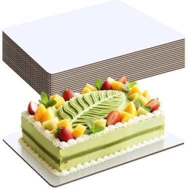 Imagem de 20 peças 19x14 tábuas de bolos retangulares brancas, tábua de bolo de metade da folha, retângulo de papelão para bolo, base de sobremesa resistente à graxa, tábuas de bolos descartáveis para