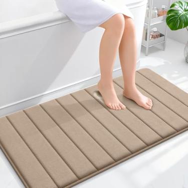 Imagem de OLANLY Tapete de banho listrado de espuma viscoelástica 111 x 61 cm, tapetes absorventes super macios, secagem rápida, tapetes de chuveiro laváveis na máquina, tapete de banho, acessórios de decoração