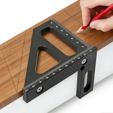Imagem de Régua de medição multiângulo 3D, quadrado de esquadria de liga de alumínio de 45/90 graus e ferramenta de layout para marcenaria, engenharia e carpintaria (escala métrica)