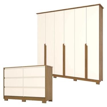 Imagem de Cômoda Ravenna e Guarda Roupa Casal Andréas Nature Off White - Henn