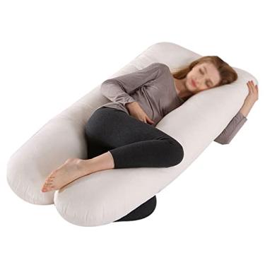 Imagem de Travesseiro para grávidas, confortável, para gestantes, em forma de U, almofada de cintura para mulheres grávidas, almofada macia com zíper, capa removível roxa (branca)
