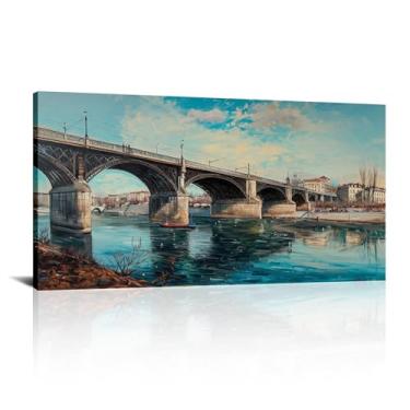 Imagem de Arte de parede retro rural ponte ponte paisagem moderna impressões em tela imagens abstratas do lago arte de parede para decoração de casa - (50 x 100 cm) 20 x 40 polegadas sem moldura