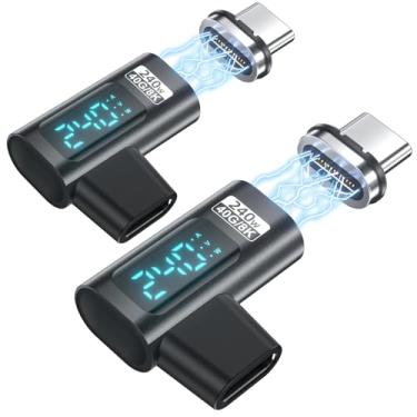 Imagem de HanCenDa Adaptador magnético USB C 140W, pacote com 2, adaptador USB C de 90 graus de 24 pinos com USB4 20Gbps 8K 60Hz vídeo para Thunderbolt 3 MacBook Pro/Air, tablet, laptop, iPhone 15/15 Pro/15 Max