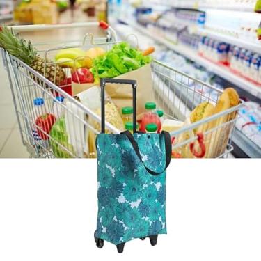 Imagem de Domary Carrinho de Compras Portátil Dobrável Em Tecido Oxford Com Rodas para Viagens (Margarida Azul)