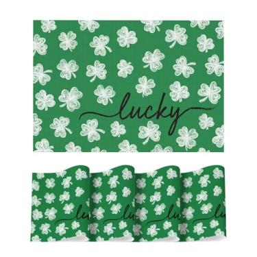 Imagem de Artoid Mode Jogo americano Lucky Irish de vinil do Dia de São Patrício, conjunto com 4, tapetes de mesa de plástico antiderrapantes laváveis para decoração de festa de primavera, férias, cozinha