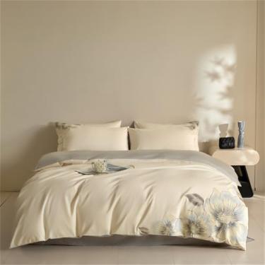 Imagem de Jogo de cama de algodão com bordado de flores, capa de edredom para solteiro, casal, queen e king, cor 2, tamanho casal (180x220cm), 4 peças.