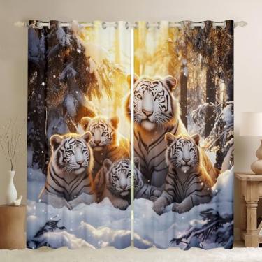 Imagem de Feelyou Cortinas de janela de tigre branco para quarto, sala de estar, cortinas de tigre impressas em 3D 30%-50% blackout, cortinas de janela de tigre fofas, animais selvagens, tratamentos de janela