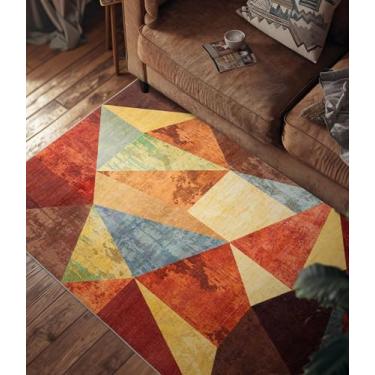 Imagem de YIHOUSE Tapetes rústicos marrons 7 x 12 cm, tapete geométrico laranja queimado antiderrapante, tapetes de fazenda lavável, tapetes bordô para quarto, tapete boho para cozinha, sala de jantar