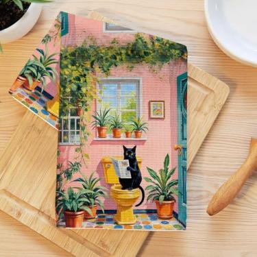 Imagem de Toalhas de banho engraçadas para gatos, toalha de chá macia absorvente, pano de prato de waffle de leitura de jornal para cozinha, banheiro, sala de estar, casa, presentes para amantes de gatos para