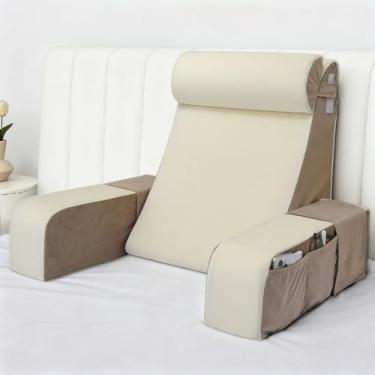 Imagem de Vekkia Almofada de leitura de 53 cm com braços ajustáveis e apoio de cabeça – suporte de espuma zoneada, bolsos laterais GG, capa removível, cadeira de suporte traseiro para leitura, jogos