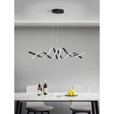 Imagem de Luminária de teto LED dimerizável, luminária de teto moderna com altura ajustável, design em espiral, luminárias pendentes com controle remoto, iluminação decorativa para sala de estar, quar