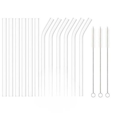 Imagem de Canudos de Vidro Escova Transparente Ecológico e Higiênico para Churrascos, Praias e Refeições em Família, Reutilizáveis e Laváveis para Sucos e Refrigerantes(12 Canudos)