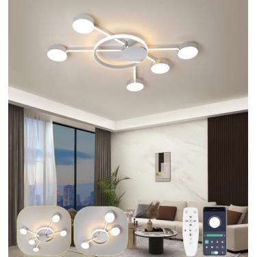 Imagem de Luminária de teto LED dimerizável de 120 cm (47,2 pol.) para sala de estar com controle remoto, luminária de teto LED redonda de 75 W para quarto, iluminação embutida para cozinha e sala de