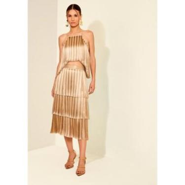 Imagem de Saia Midi De Franjas E Cintura Alta Com Zíper-Feminino