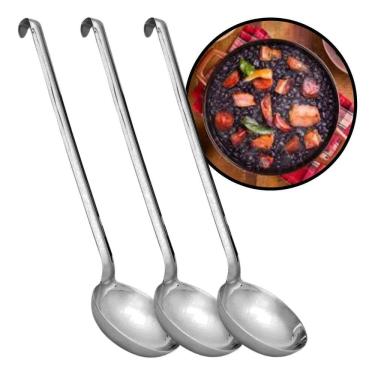 Imagem de 2X Kit 3 Concha Inox Grande Servir Feijão Industrial Cabo Lo