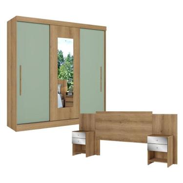 Imagem de Guarda Roupa Casal Vision Glass 3 Portas Capuccino Menta Com Cabeceira Formosa Glass Capuccino - Thb