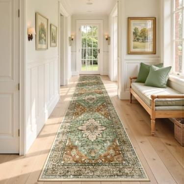 Imagem de RELEANY Tapetes de área de 6,5 x 2,5 m, lavável, antiderrapante, floral, vintage, estampa de angústia, tapete medalhão para sala de estar, quarto, sala de jantar, vermelho tijolo, ferrugem, neutro