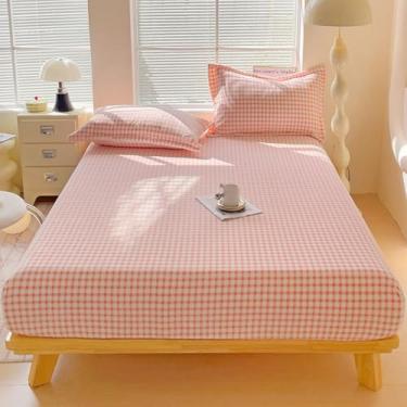 Imagem de ZIQINPSQ Lençol solteiro de flanela de luxo | Roupa de cama de microfibra com bolso profundo de 38 cm | Parte inferior elástica (rosa)