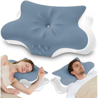 Imagem de Travesseiro de pescoço cervical para alívio da dor – Travesseiro ergonômico de espuma de memória para dorminhoco lateral, travesseiro ortopédico para suporte de pescoço com capa de resfriamento